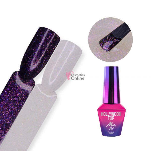 Top Coat Hollywood MollyLac cu particule pentru lacuri hibride UV/LED de 10g NO WIPE - 56349 Violet Show